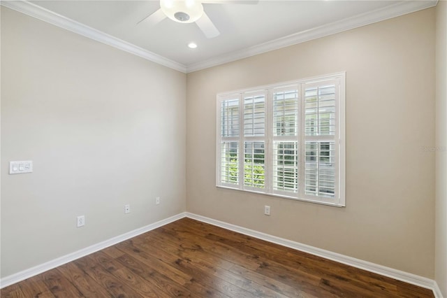 4891 Maymont Park Cir, Bradenton, FL 34203 - spare room featuring dark hardwood / wood-style flooring, crown molding, and ceiling fan