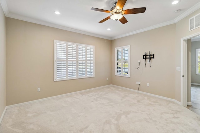 4891 Maymont Park Cir, Bradenton, FL 34203 - spare room with crown molding, light colored carpet, and ceiling fan