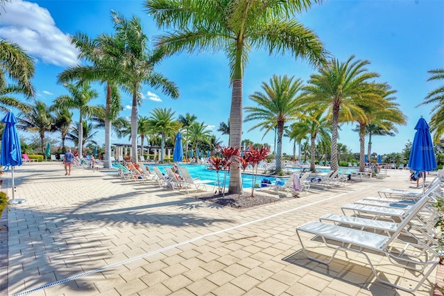 pool with a patio area