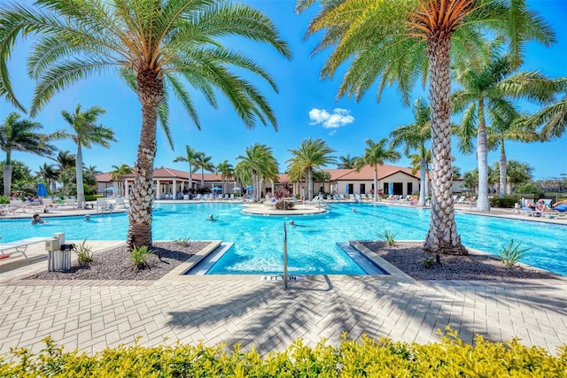 pool featuring a patio area