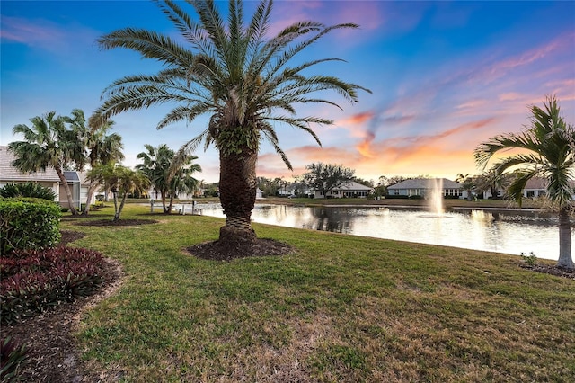 yard at dusk with a water view