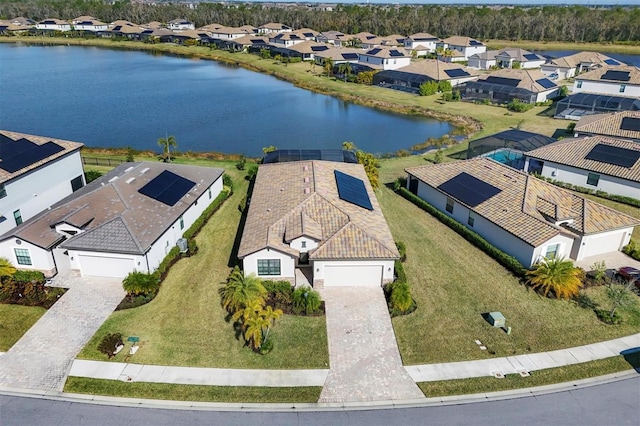 aerial view with a water view