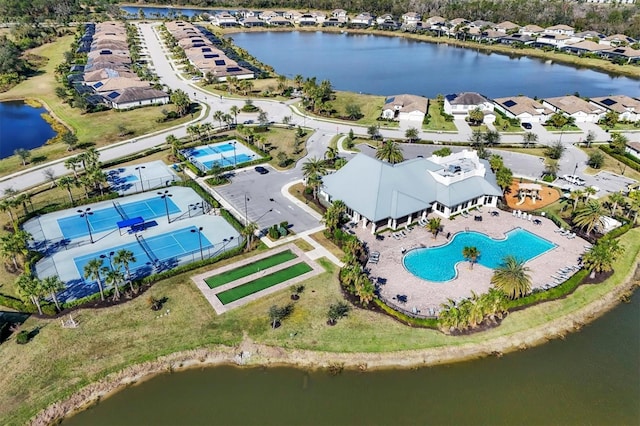 aerial view featuring a water view