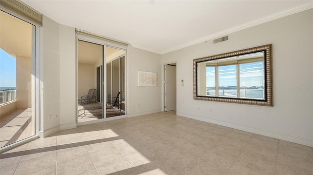 empty room featuring ornamental molding