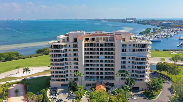 aerial view with a water view