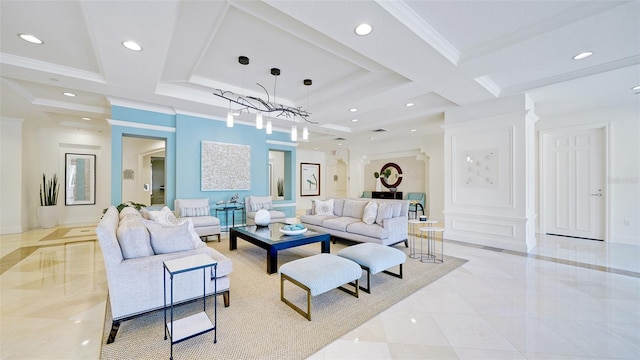 living room featuring ornamental molding