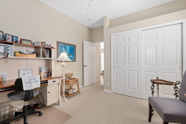 view of carpeted home office