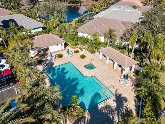 aerial view featuring a water view