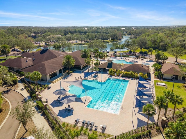 aerial view with a water view