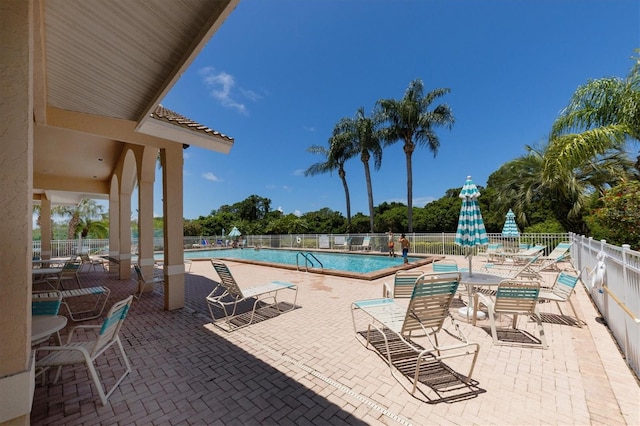 view of swimming pool with a patio