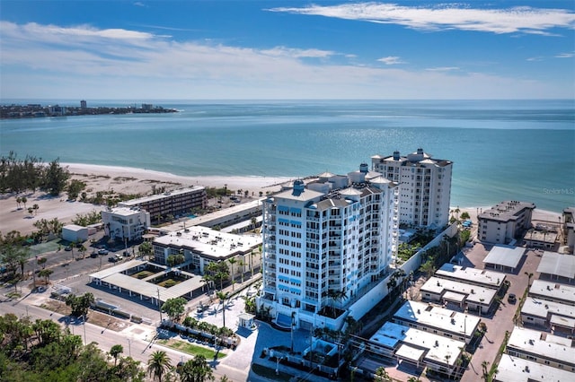 aerial view featuring a beach view and a water view