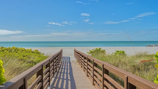 property view of water featuring a view of the beach