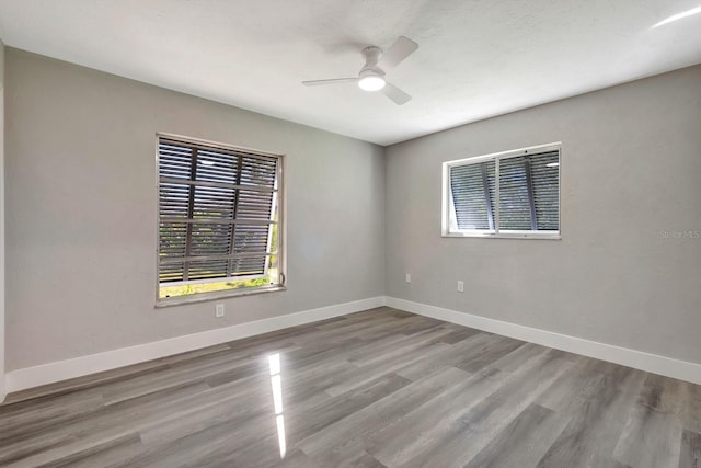 empty room featuring ceiling fan and wood-type flooring