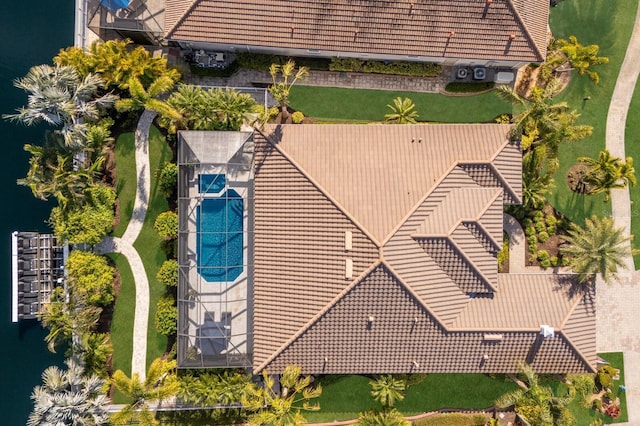 aerial view with a water view