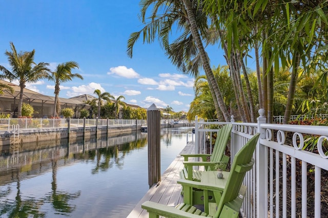 dock area featuring a water view