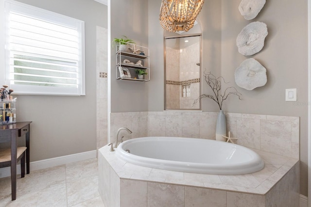 bathroom featuring tile patterned floors and plus walk in shower