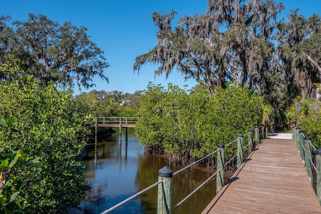 view of dock with a water view