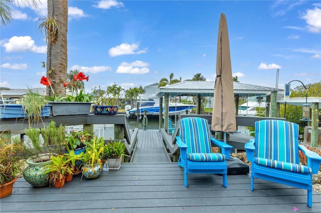 wooden terrace with a boat dock