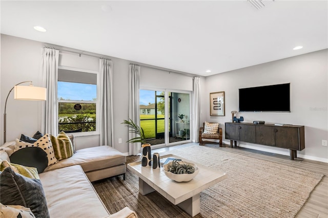 living room with hardwood / wood-style floors