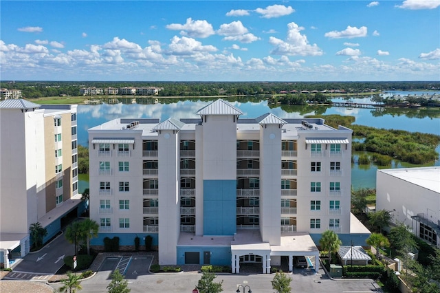 aerial view with a water view