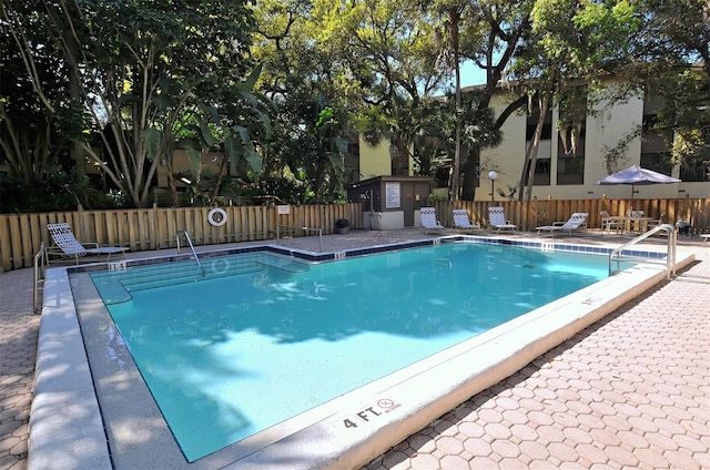 view of swimming pool with a patio