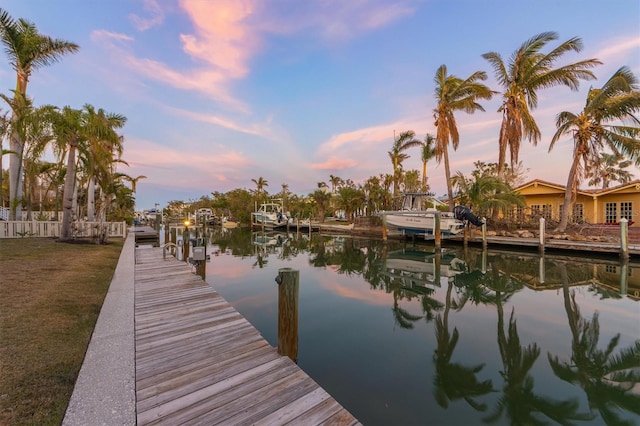 view of dock with a water view