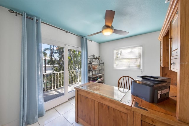 tiled office with ceiling fan