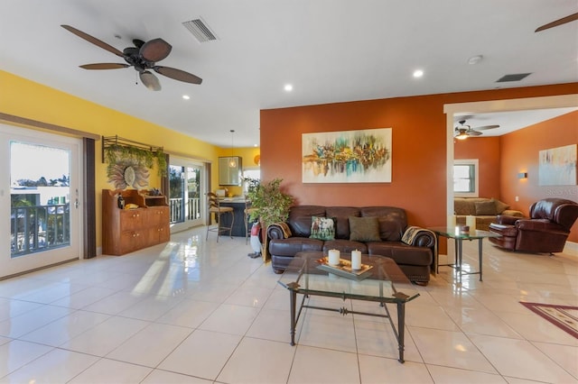 view of tiled living room