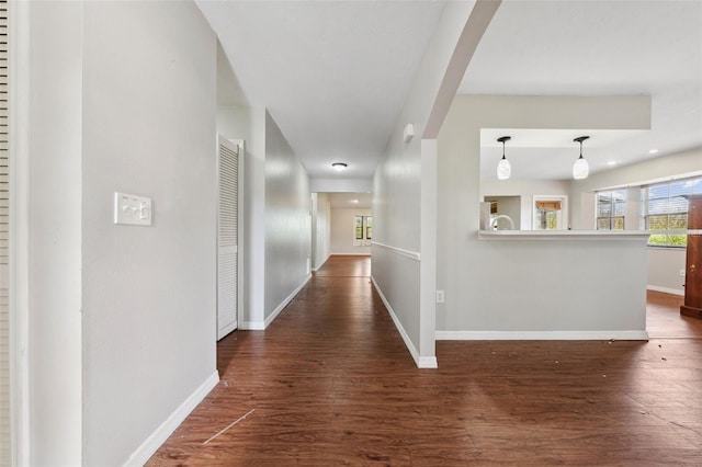 hallway featuring dark hardwood / wood-style flooring