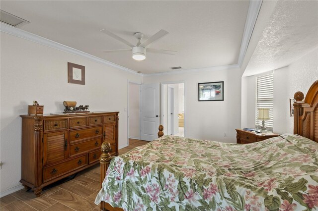 bedroom featuring crown molding and ceiling fan