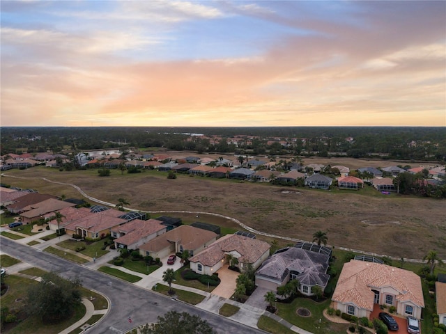 view of aerial view at dusk