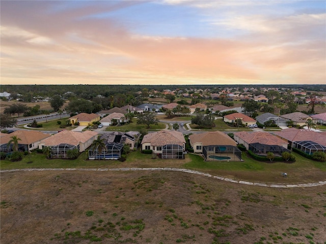 view of aerial view at dusk