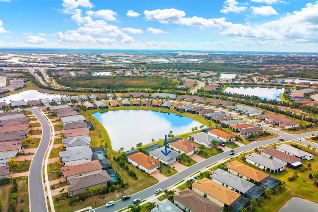 aerial view featuring a water view