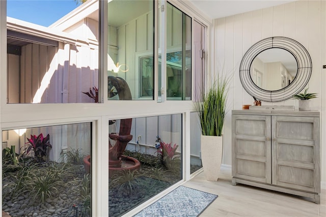 exterior space with light hardwood / wood-style flooring