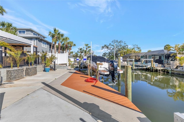 view of dock with a water view