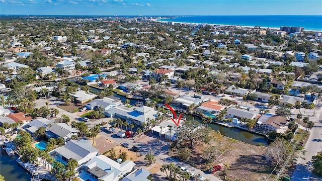 bird's eye view featuring a water view