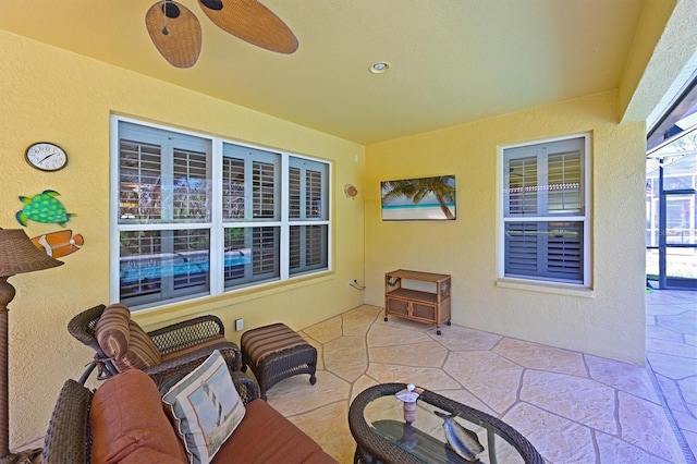 view of patio with a lanai