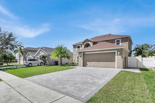 view of front facade with a garage and a front yard