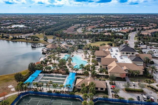 aerial view featuring a water view