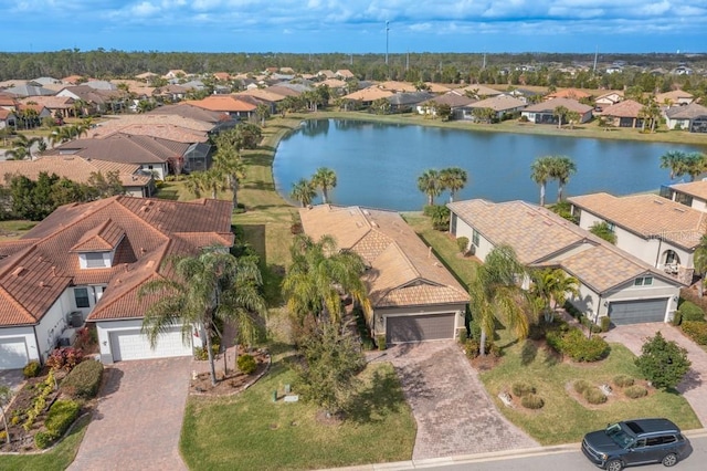 aerial view featuring a water view