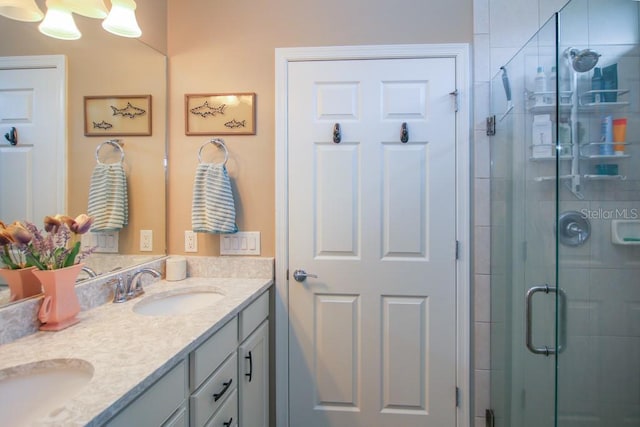 bathroom with vanity and walk in shower