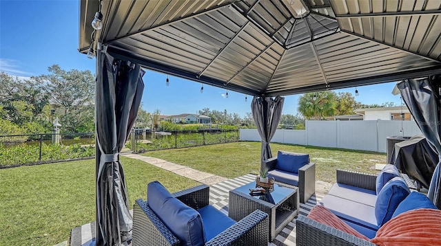 view of patio / terrace featuring a gazebo and an outdoor hangout area