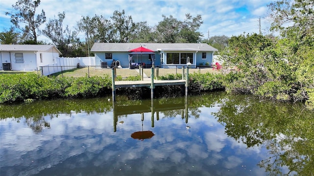 dock area with a water view