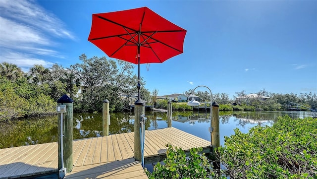 view of dock with a water view