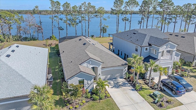 aerial view featuring a water view