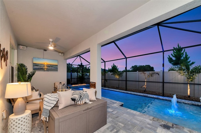 view of pool with ceiling fan