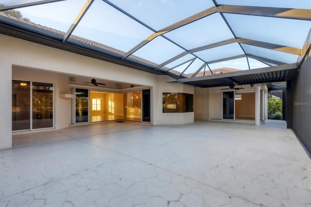 exterior space featuring vaulted ceiling and ceiling fan