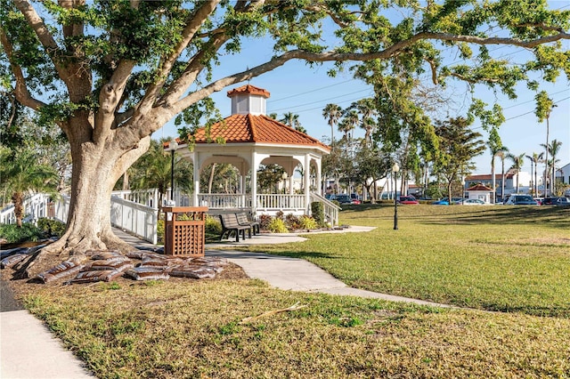 view of community with a gazebo and a lawn