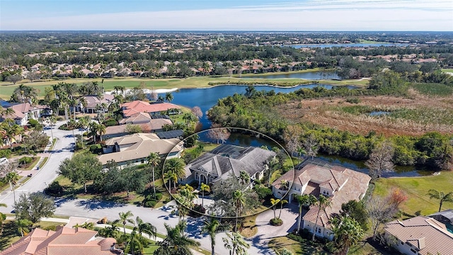 aerial view with a water view