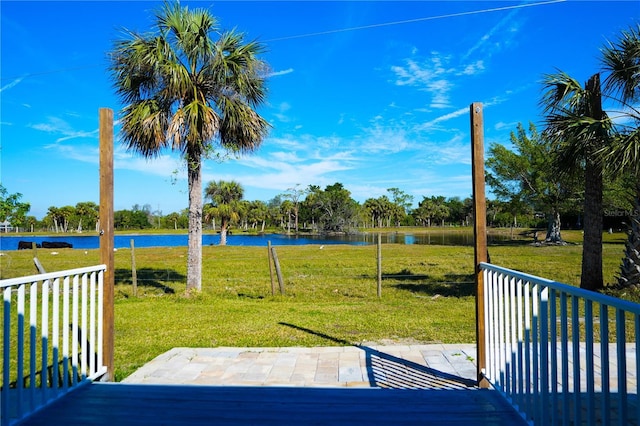 view of yard with a water view